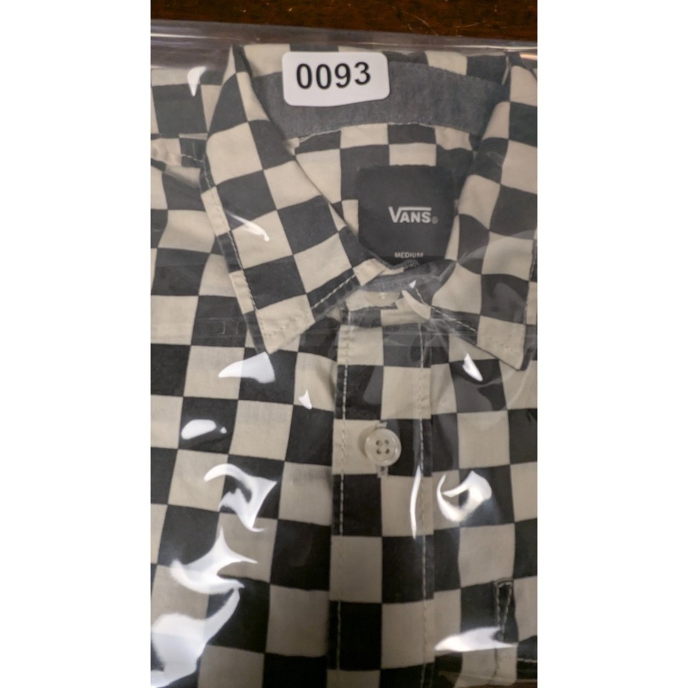 Vans Boys Checkerboard Button Front Shirt Black White Checkered Short Sleeve M - Picture 9 of 9